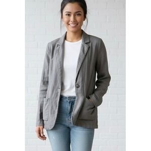J.Jill XS Gray Linen Blend One Button Blazer Jacket Career Casual